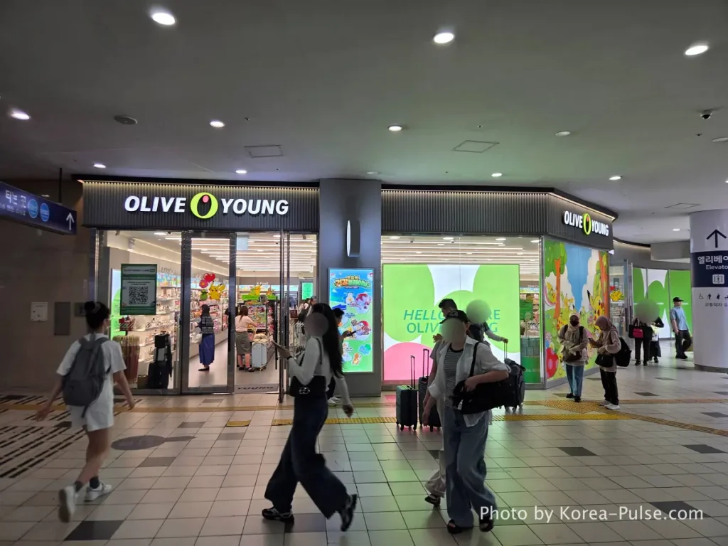 Olive Young K-beauty store inside Seoul Station underground level near GTX-A exit