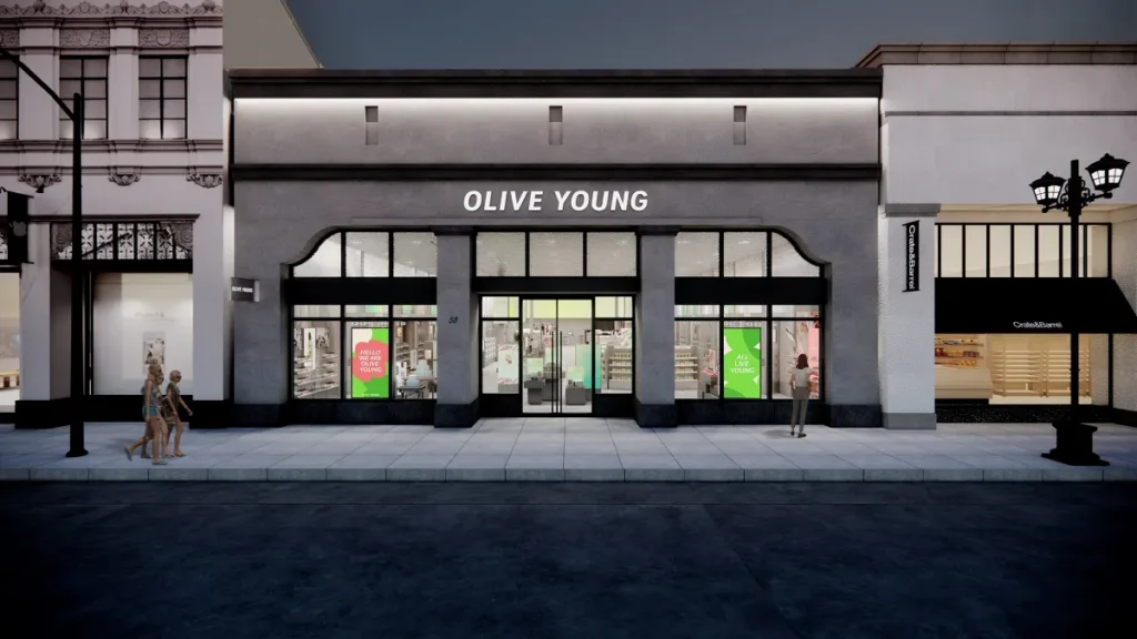 Olive Young Pasadena US store exterior at 58 West Colorado Boulevard California 2026