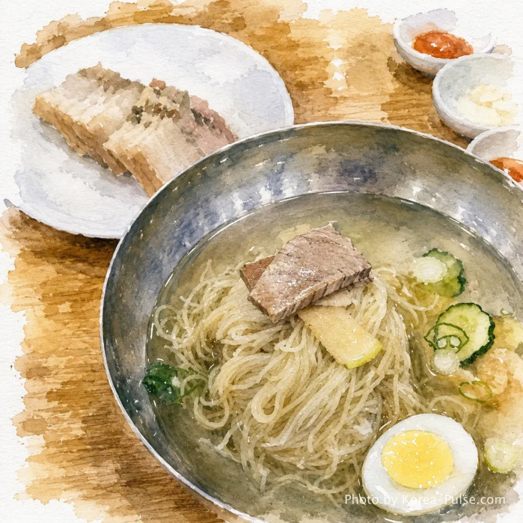 Gangnam Premium Korean Restaurants: 5 Fine Dining Spots Worth Every Won 5 Pyeongyang-style cold buckwheat noodles in clear beef broth at Jinmi Naengmyeon, Gangnam Seoul — Michelin Bib Gourmand