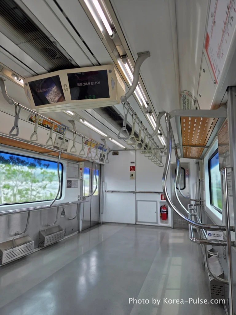 Bicycle-friendly subway car on Seoul Metro with open floor space