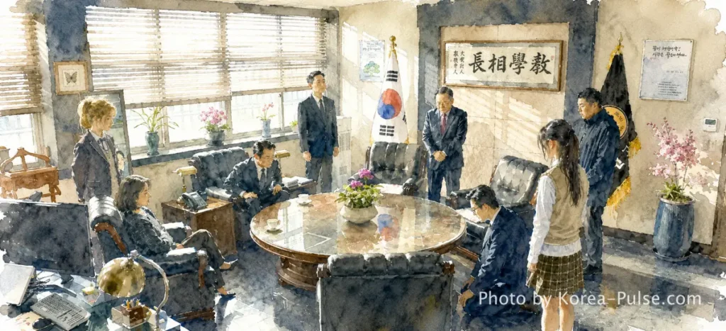 Agent Kim Reactivated: So Ji-sub Is Back. And He Never Really Left. 3 Agent Kim Reactivated Manager Kim kneeling apology in Korean school principal office SBS 2026
