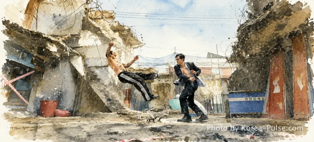 Agent Kim Reactivated: So Ji-sub Is Back. And He Never Really Left. 4 Agent Kim Reactivated So Ji-sub fight scene action sequence demolition site SBS Netflix 2026