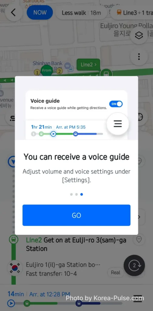 Google Maps in Korea: The 19-Year Wait Is Almost Over ― What to Install Before You Land 11 Naver Map English voice guide popup before starting transit navigation in Seoul