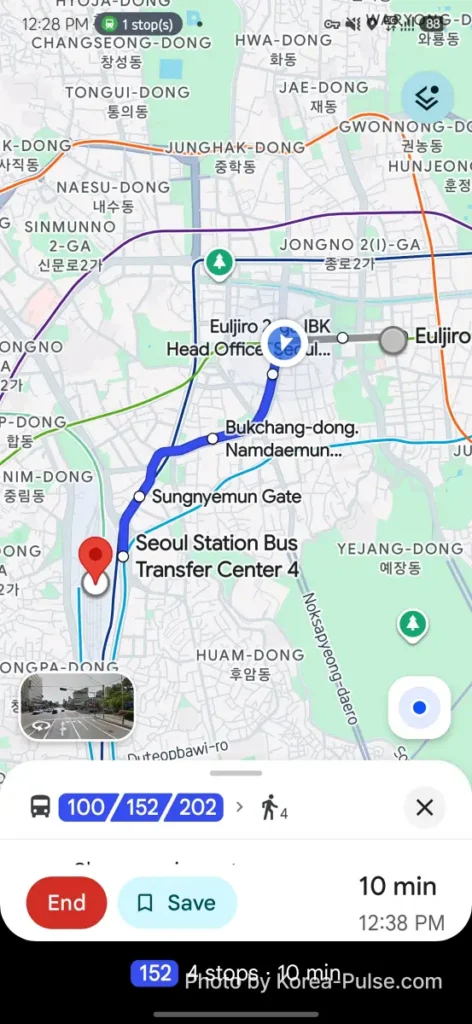 Google Maps in Korea: The 19-Year Wait Is Almost Over ― What to Install Before You Land 21 Google Maps live position and remaining time on bus route to Seoul Station